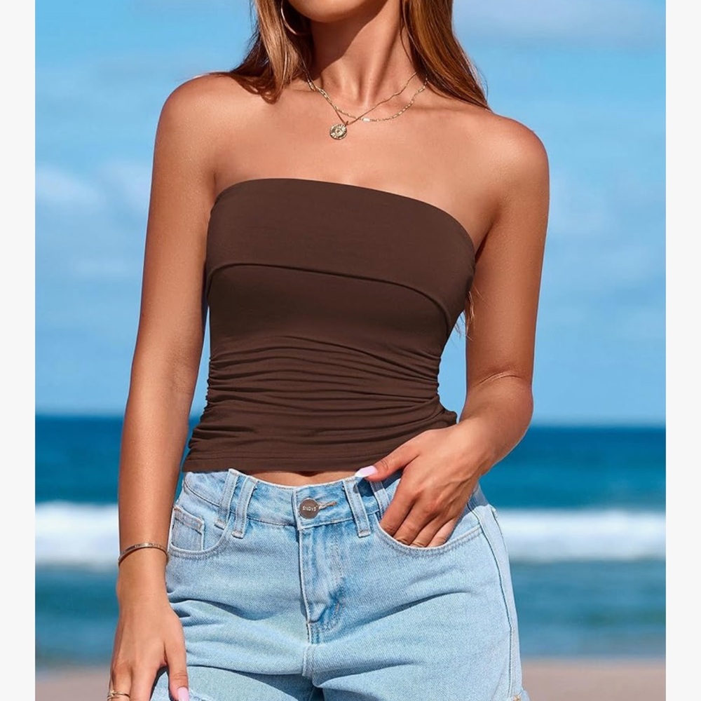 Elegant Brown Ruched Bandeau Top